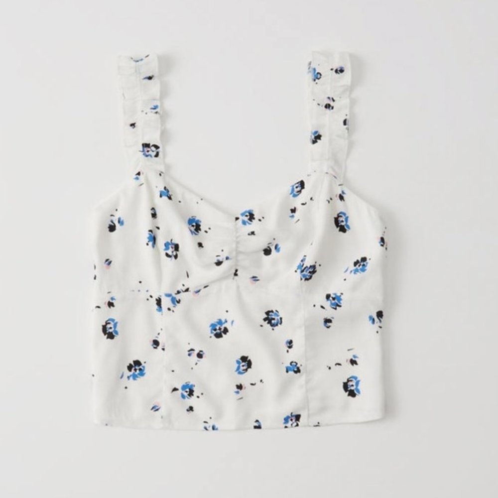 NWT White Floral Abercrombie Ruffle Strap Crop Top